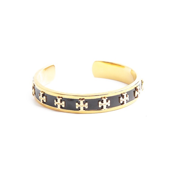NEW Tory Burch Black Raised Logo Cuff Bracelet - Picture 1 of 8